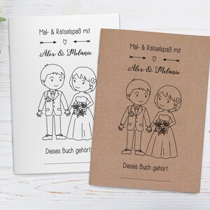 Libros para colorear personalizados para niños en un conjunto: libro para colorear de regalo de boda, libro de visitas con preguntas, libros para colorear de boda, marrón vintage