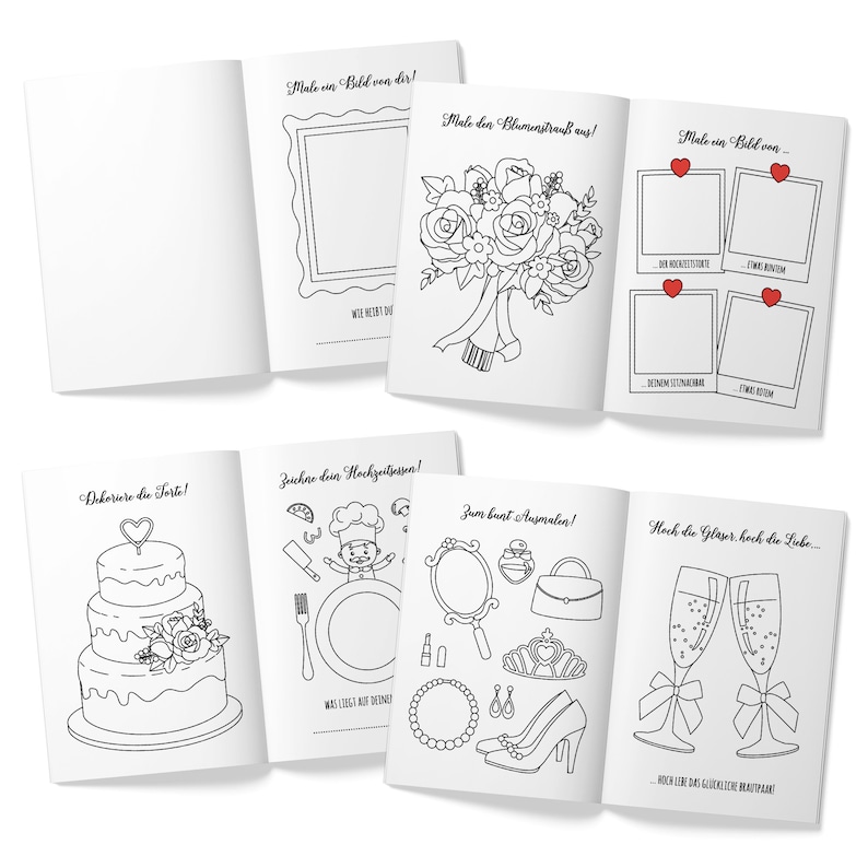 Malbücher Gastgeschenk Hochzeit für Kinder Set mit Buntstiften Hochzeitsmalbuch Vintage Alternative Gästebuch Boho Malbuch weiß rot Bild 3