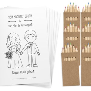 Malbücher Gastgeschenk Hochzeit für Kinder Set mit Buntstiften Hochzeitsmalbuch Alternative zu Gästebuch Malbuch Vintage Stifte Bild 1