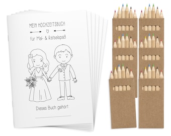 Malbücher Gastgeschenk Hochzeit für Kinder Set mit Buntstiften -  Hochzeitsmalbuch Alternative zu Gästebuch Malbuch Vintage Stifte