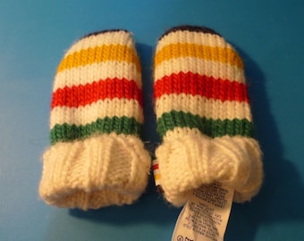 Little baby mittens in the colors of Hudson's Bay