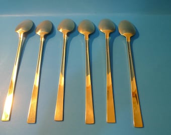 Collection de 6 longues cuillères à dessert en laiton plaqué or des Jeux olympiques de Montréal 1976
