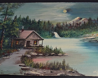 Magnifique paysage huile sur carton par Wilfrid Cadorette