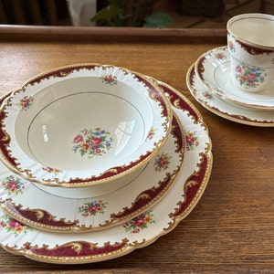 ZELDZAME vintage Myott Staffordshire Pottery, &quot;Dorothy&quot;, gemaakt in Engeland, zesdelige couvert c. Jaren &#39;30