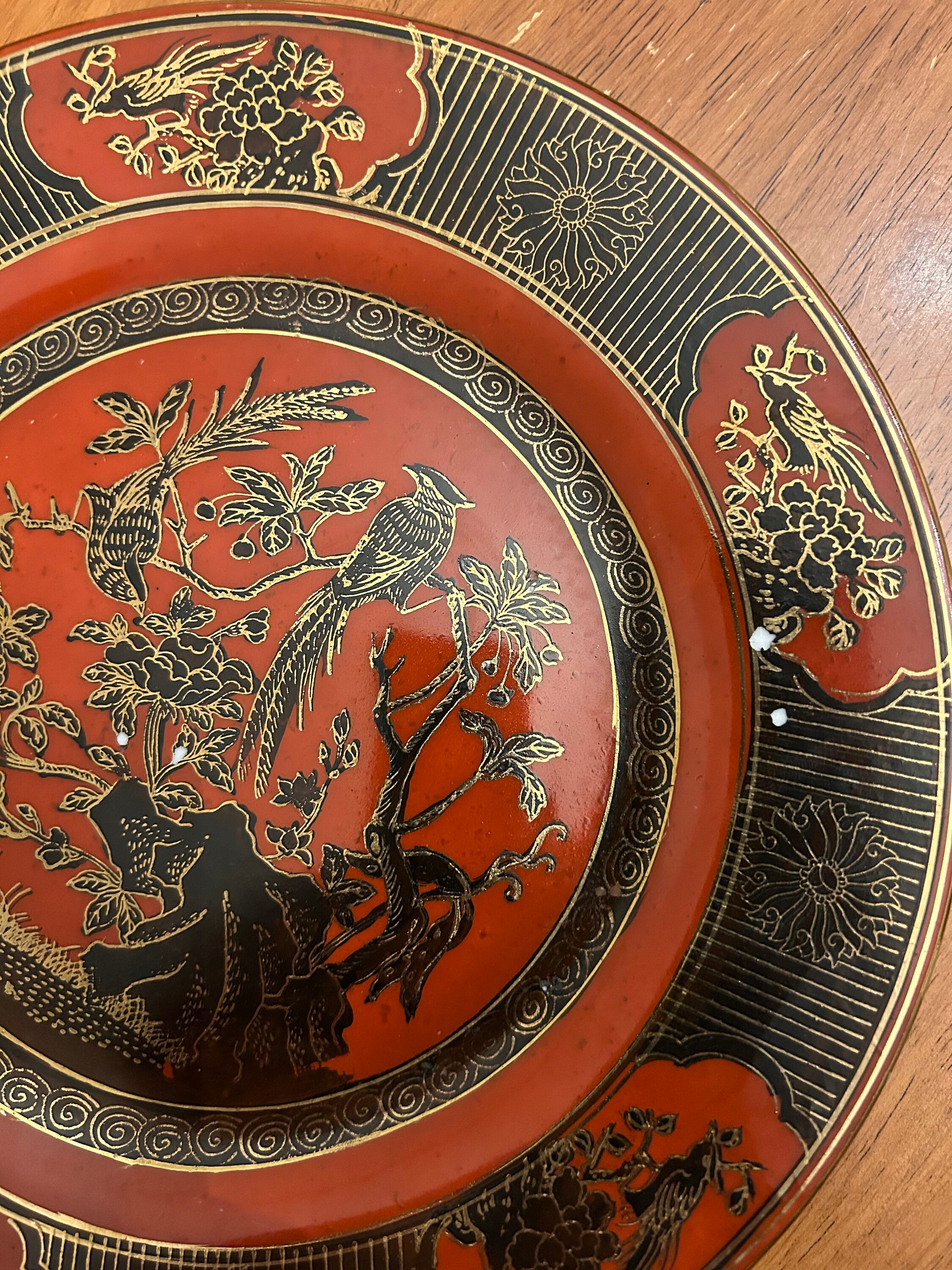 ささだんご A Set of Six Vintage Japanese Black Gold Cinnabar Red