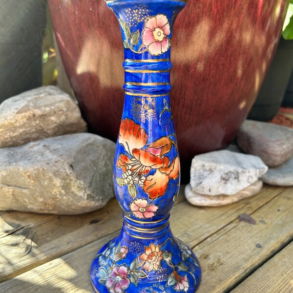 Vintage Porcelain Macau Style Asian Hand Painted Candle Stick Holder