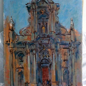 Paul Parker, 20th Century American Painter, Signed, Original, Oil Canvas, ‘Untitled’ Duomo Siracusa Italy 1961, Cathedral Cézanne Like Style