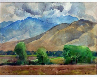 Paul Parker, 20th Century American Painter, Signed, Original, Watercolor, ‘Fertile Valley’, Oaxaca, Mexico, 1975, Framed, Cézanne-Like Style