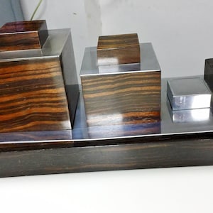 Portasigarette Art Deco Vintage di Christofle, Eleganza anni '30, Legno di ebano Macassar, Metallo cromato, Adesivo Honnorat Orfevre di lusso