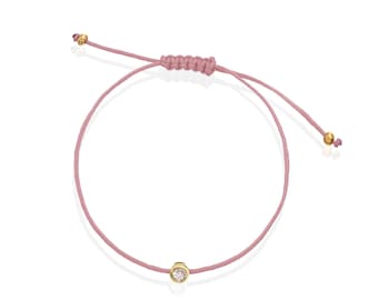 Solitaire diamond bracelet, macrame bracelet, rope bracelet, thread bracelet, friendship bracelet, 0.10 ct, unisex bracelet, pink bracelet