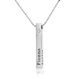 Collar con nombre y barra de diamante 3D personalizado, colgante con nombre y barra, chapado en oro, collar con barra personalizado, collar vertical, collar de plata, envío gratis