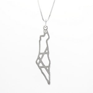 Handgemaakte kaart van Israël hanger met davidster bezet met een ronde diamant 0,01 karaat - Heilige Land verklaring ketting in zilver 925