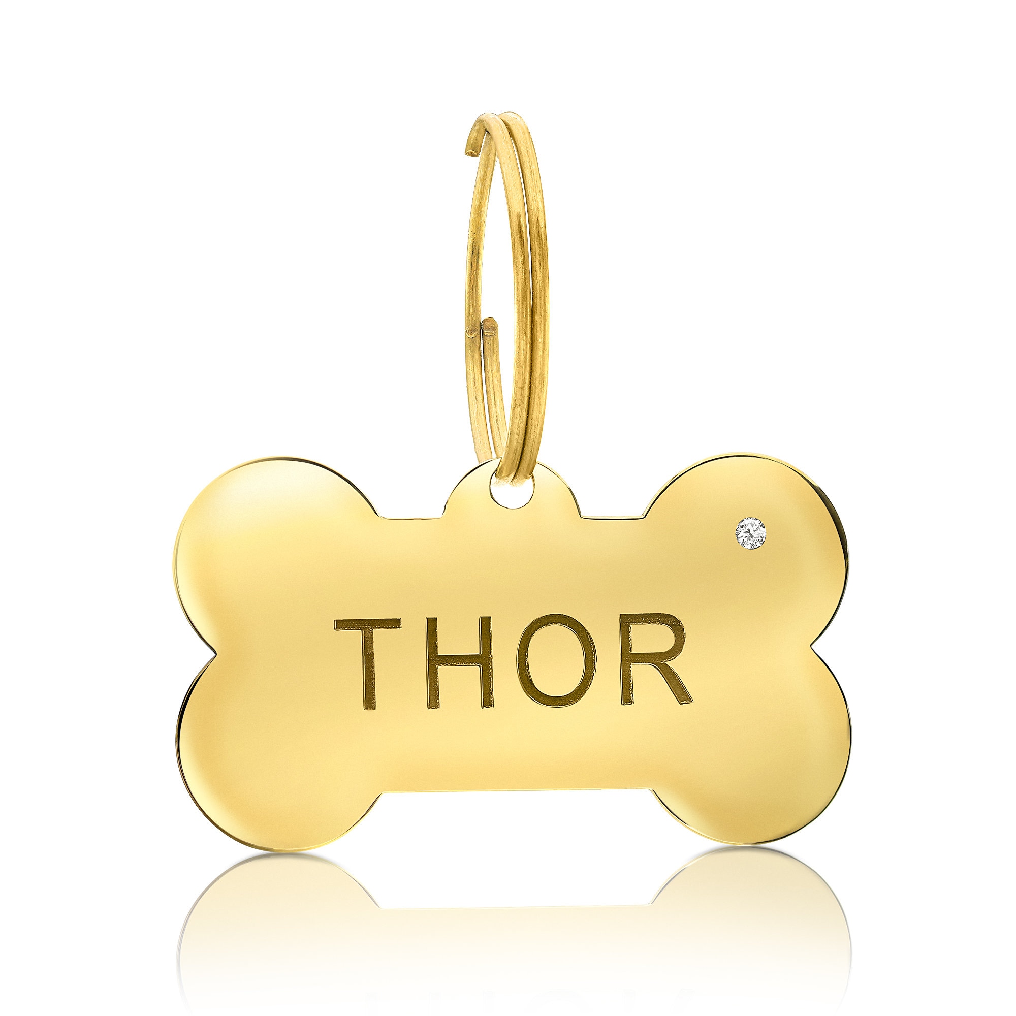 Personalized Dog Name Tag Gold Plated Diamond, Tag, Personalized Custom Pet Tag, Dog Tag, Owner Address
