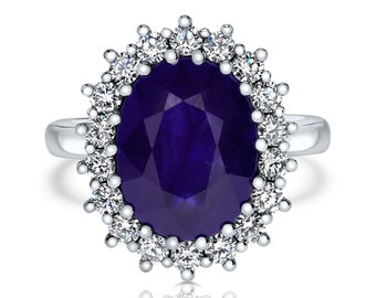 Diana Saphirring, Diana Verlobungsring, Saphirring, Saphir und Diamant Ring, Diamantring, Diamant Halo Ring, Diana Ring, blauer Ring