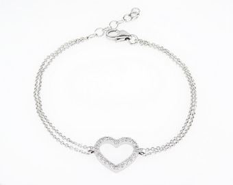 Herzförmiges 0,25 Karat Pave-Naturdiamantarmband in 14K Weißgold - Elegant Love Jewellery