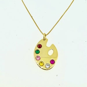 Paleta de pintor grabable, collar con nombre piedras semipreciosas, colgante con nombre, chapado en oro, collar regalo personalizado, grabado personalizado