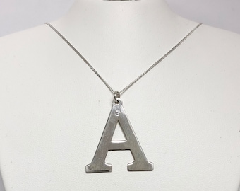 Big Initial Necklace, Big Letter Necklace, Large Initial Necklace, Diamond Necklace, Oversized Initial Necklace, Round Diamond Letter,Silver