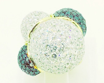 Balloon diamond ring yellow gold ring, 7 carat black and white diamonds ring, diamond bubble ring, gold and diamond ring, cocktail ring, big