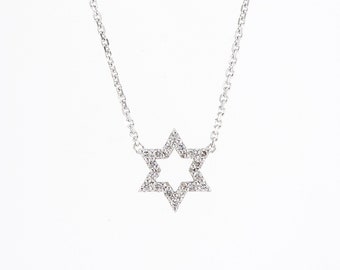 Exquisite Dainty 14K White Gold Star of David Pendant Necklace - Sparkling Pave Diamonds, Symbolic Elegance | Handcrafted on Etsy, 0.10carat