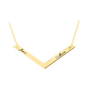 Collar con nombre y barra de chevron de diamante personalizado, colgante con nombre de barra, chapado en oro, collar personalizado, collar grabado personalizado, collar de plata
