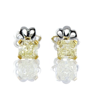Radiant diamond earrings 1.88 carat fancy yellow 18k white gold earrings fancy yellow earrings radiant earrings stud earrings free shipping