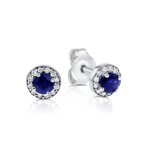 sapphire diamond earrings 14k gold cluster stud earrings, blue sapphire earrings, halo diamond earrings, rose gold white gold earrings