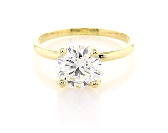 2 carat Round diamond gold ring, diamond engagement ring, 14k yellow gold, diamond ring, lab created