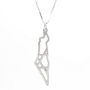 Pendentif carte d'Israël fait main avec étoile de David - Collier Terre Sainte en argent 925