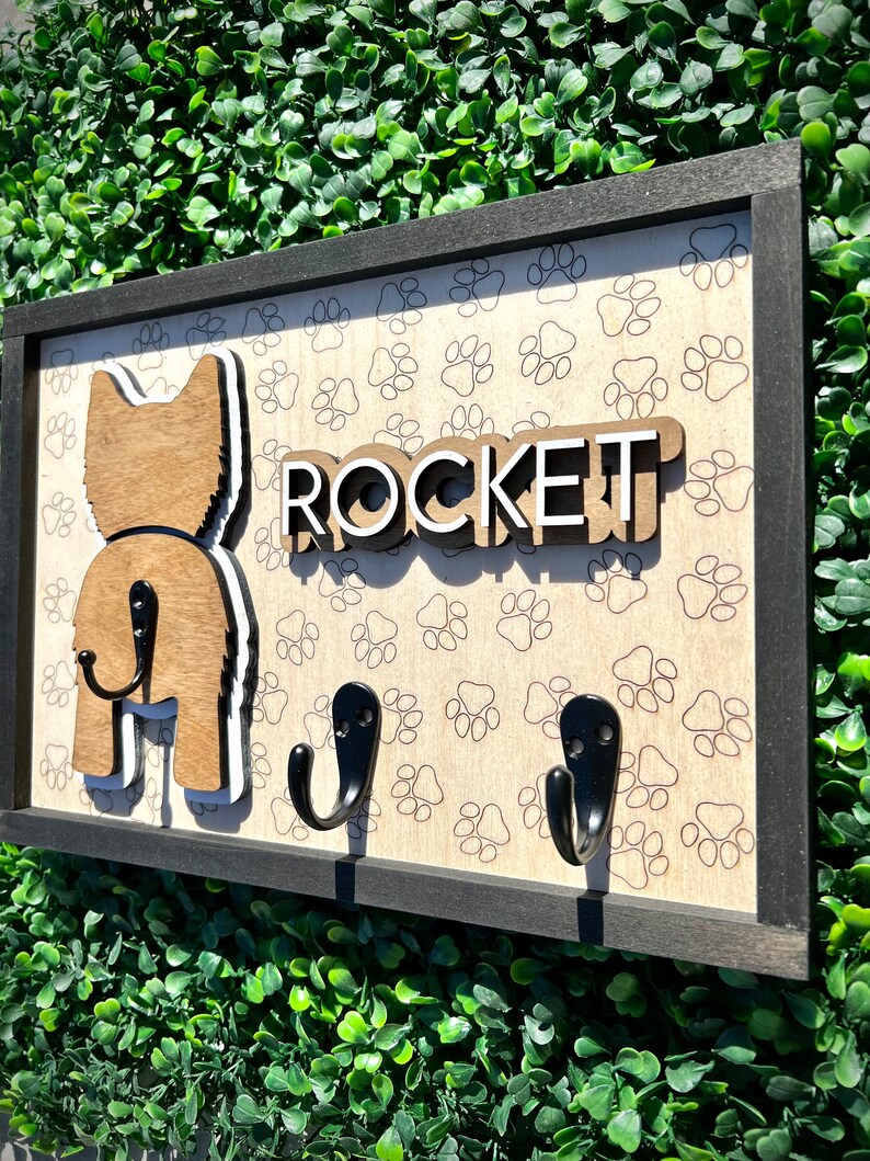 Framed 2 Layered Paw Print Leash Holder That's Custom Made for Your Pet ...