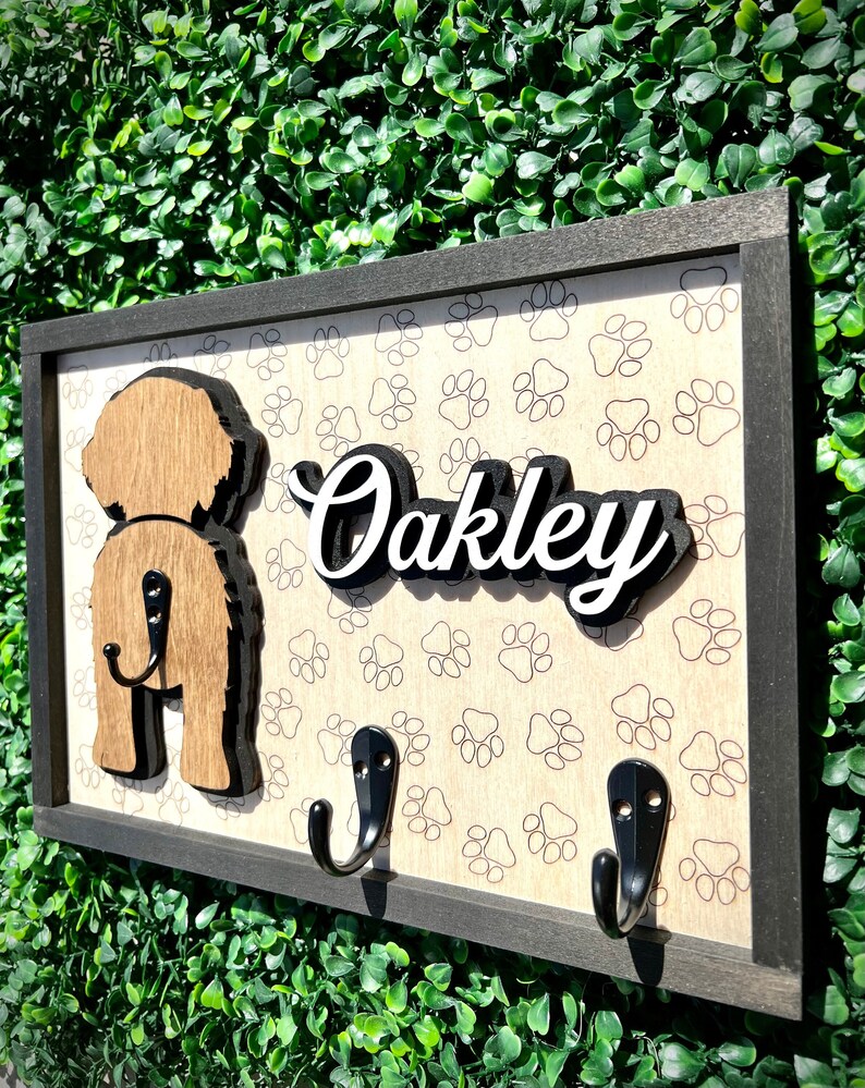 Framed 2 Layered Paw Print Leash Holder That's Custom Made for Your Pet ...