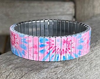 Stainless steel stretch bracelet, pink tie dye Wrist-Art