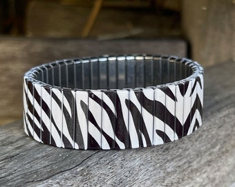 Stretch-Armband aus Edelstahl, Zebra print Wrist-Art