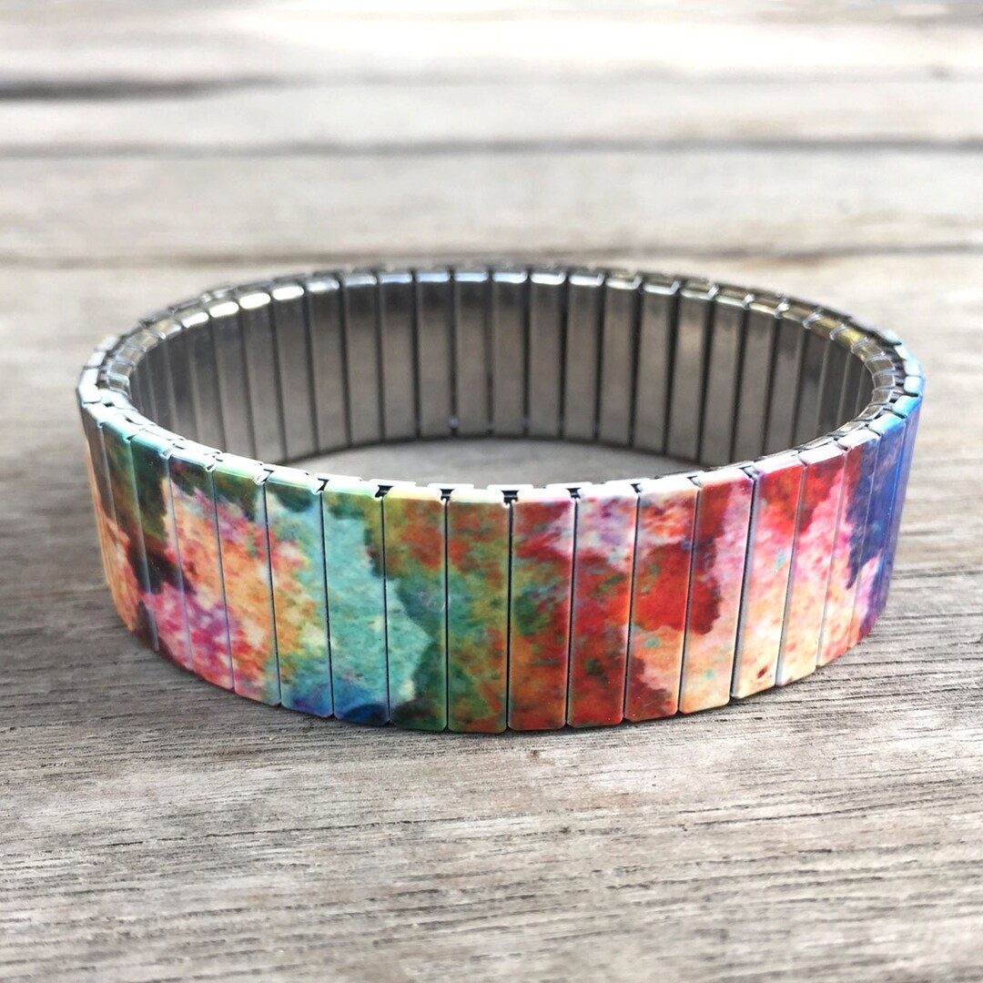 Stainless Steel Stretch Bracelet Fall Leaves Wristart Etsy