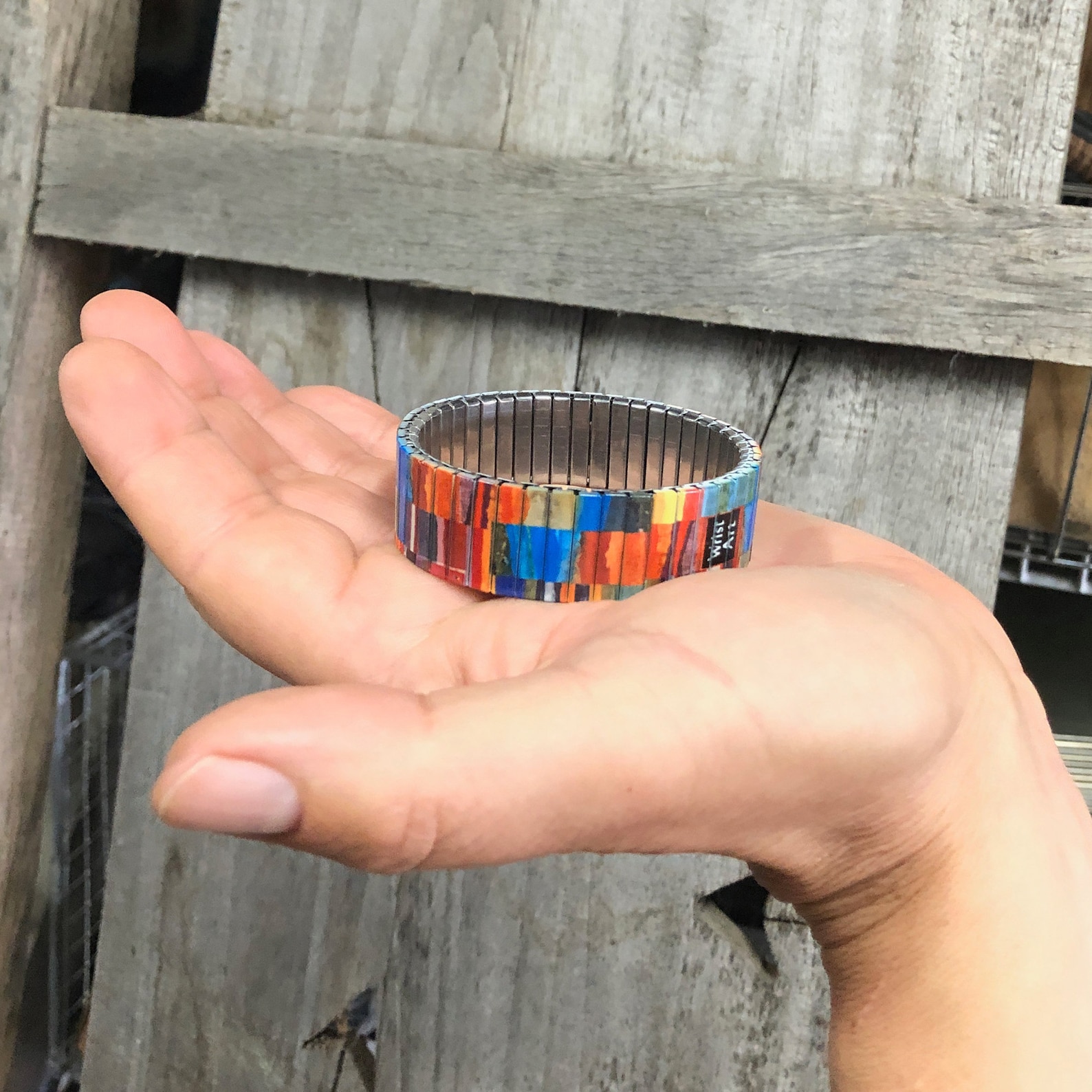 Stainless Steel Stretch Bracelet Color Decoupage Wristart Etsy