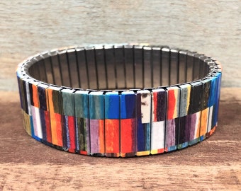 Color Decoupage Stainless Steel Stretch Bracelet – Vibrant Wrist Art Jewelry