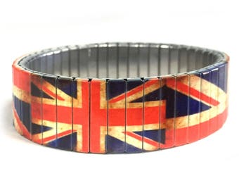 Bracciale elastico in acciaio inossidabile con bandiera britannica invecchiata – UK Pride