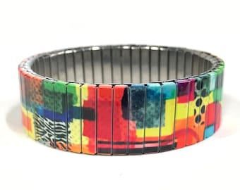 Stainless steel stretch bracelet, Paper collage Wrist-Art