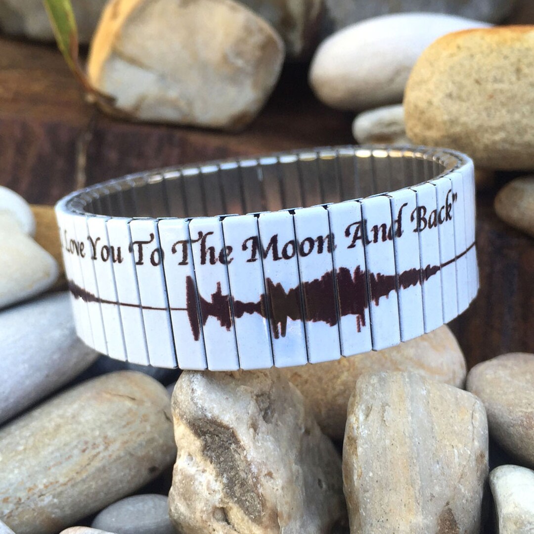 Stainless Steel Stretch Bracelet, Sound Wave of i Love You to the Moon