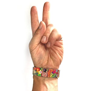 Stainless steel stretch bracelet, 60's Woodstock Peace and Love, Hippie Wrist-Art image 5