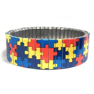 Rostfritt stål stretcharmband, Autismmedvetenhetspussel Wrist-Art