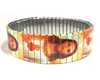 Stainless steel stretch bracelet, Sacred heart Jesus Wrist-Art
