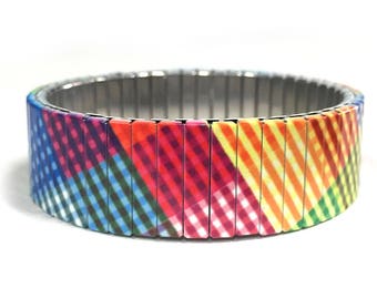 Stainless steel stretch bracelet, colorful plaid Wrist-Art