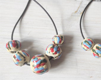 Ceramic beads pendant, Handmade colorful necklace, unique pottery necklace in boho style, hand painted minimalist pendant,  modern jewelry