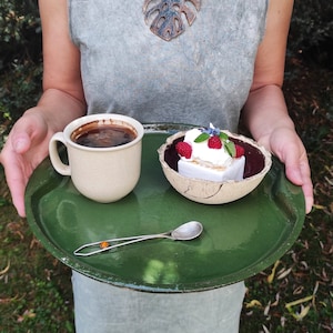 Handmade ceramic tray, unique serving platte, simply and minimalist, modern stoneware round platter, large decorative tea tray boho style