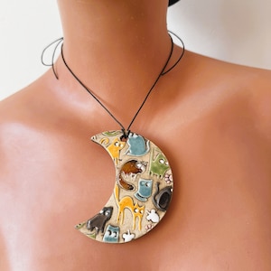 Handmade Ceramic Cat Pendant Necklace: Unique Pottery Charm