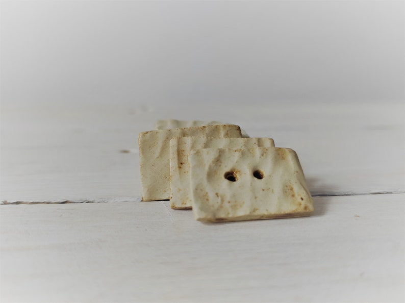 Handmade rectangular beige ceramic buttons, unique pottery button, modern buttons for your clothes style, decorative buttons for any garment image 3