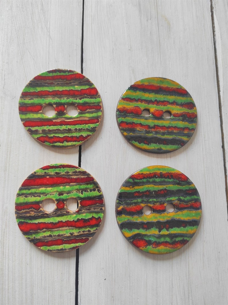 XXL ceramic handmade buttons, colorful pottery buttons, extra large buttons 75mm 3 inch, big boho style unique pillow & clothes decoration zdjęcie 10