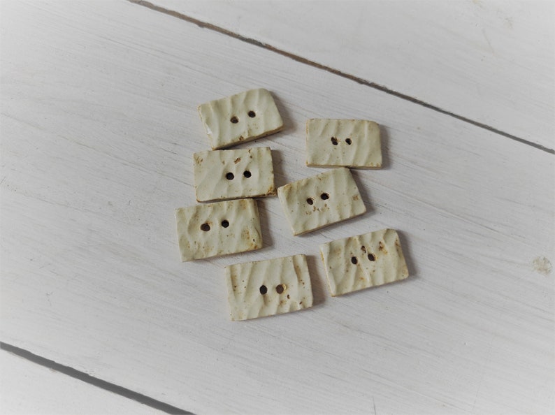 Handmade rectangular beige ceramic buttons, unique pottery button, modern buttons for your clothes style, decorative buttons for any garment image 6