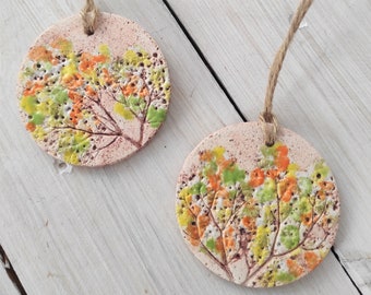 Large ceramic pendant, handmade necklace, unique pottery field flower in boho style, hand painted natural pendant, cute big modern jewelry