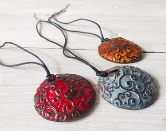 Handmade Pottery Aromatherapy Pendant, Boho Essential Oil Diffuser Necklace